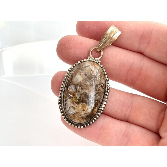 Sugilite Gemstone Oval Shaped Large Sterling Silver Vermeil 925 Vintage Pendant - Picture 6 of 10